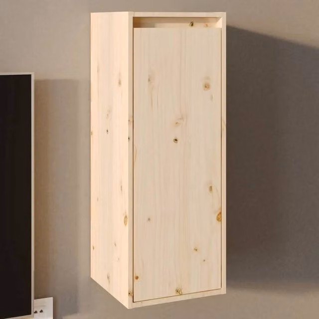FLAVORA Solid Pine Wood Wall Cabinet in Natural Brown, W/D/H: 30 x 30 x 80 cm