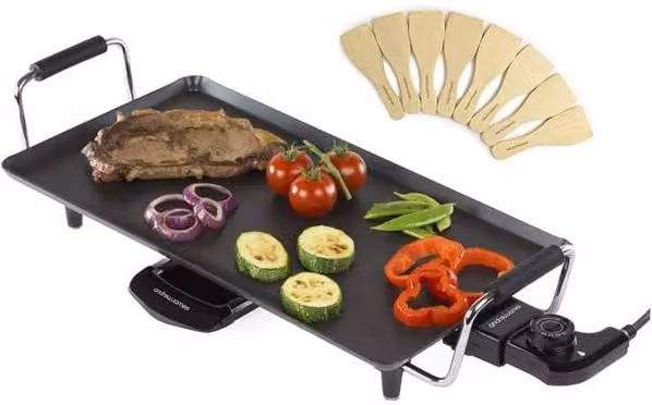 Andrew James Teppanyaki Grill with 2 Egg Rings, Black, Non-Stick Smooth Plate