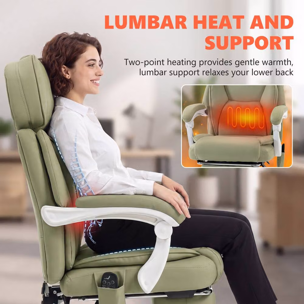 STILVORA Green Executive Massage Office Chair with Heat, Recline, Footrest and Headrest – 6
