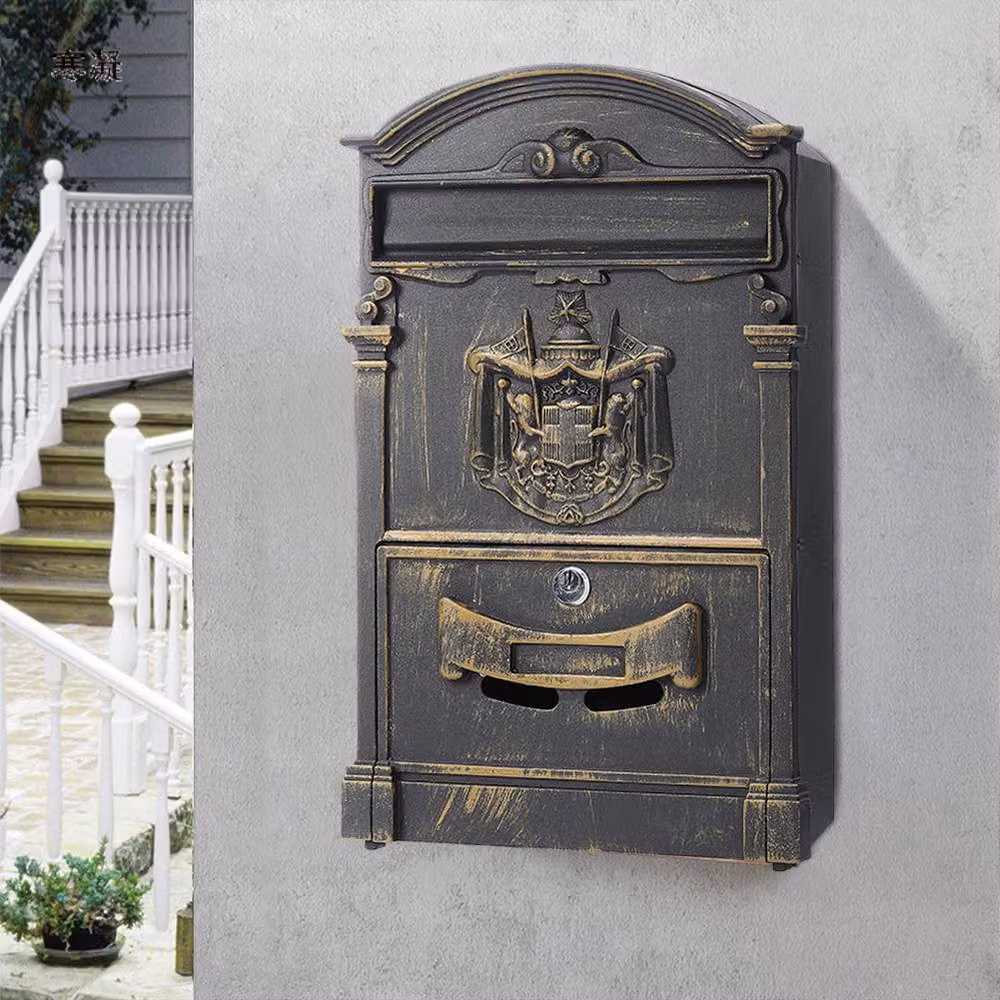 Living and Home Vintage Wall-Mounted Aluminium Lockable Letter Box in Black or Bronze, W/D/H: 42.0 x 26.0 x 8.5 cm – 2