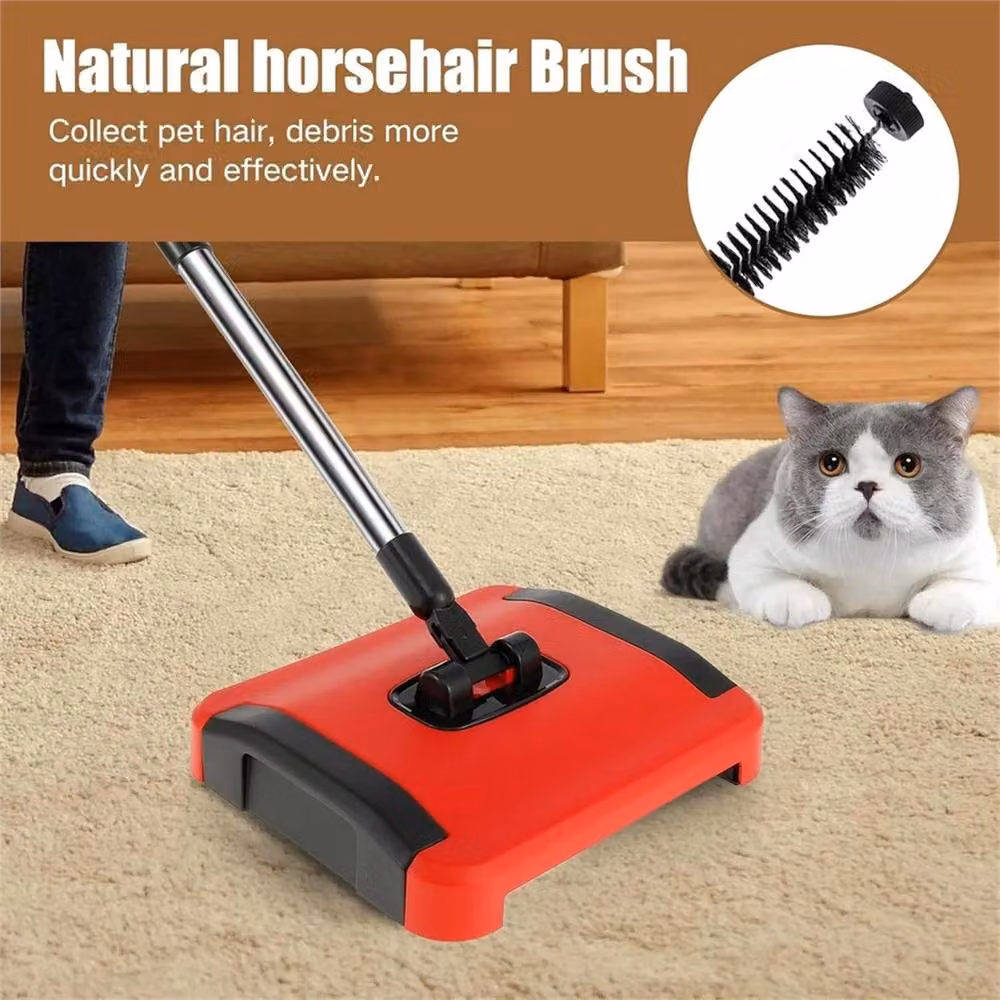 Nordara Sweeper Manual Carpet Cleaner in Red with Telescopic Handle, W: 100 cm, D: 15 cm – 3