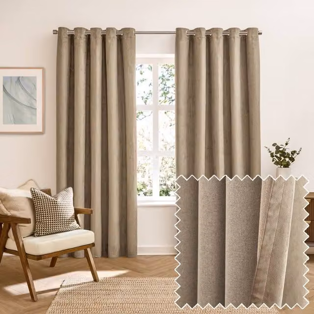 Furn Verso Reversible Suede-Look Blackout Eyelet Curtain Pair in Brown, Width: 137 cm, Height: 229 cm – 2