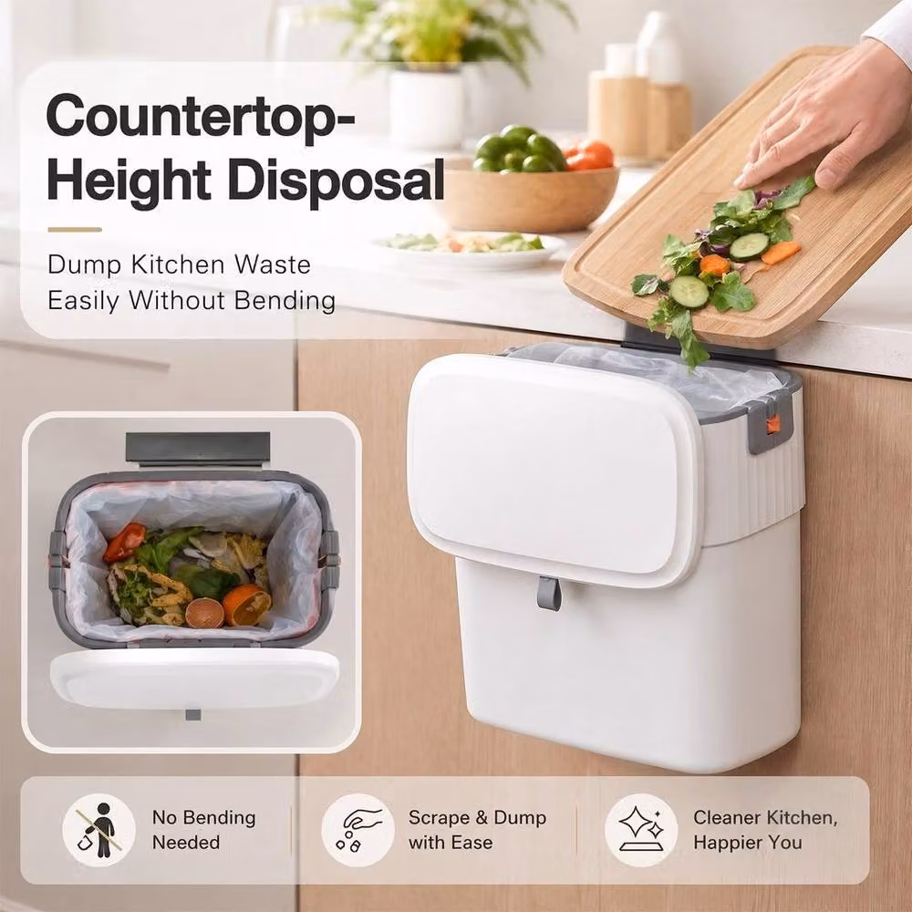 Kelvenix 9L Hanging Kitchen Waste Bin with Flip Lid in White – 2