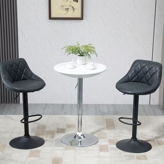 HOMCOM Modern Round White Home Pub Bar Table with Rotating Top and Height Adjustment, Diameter: 61 cm