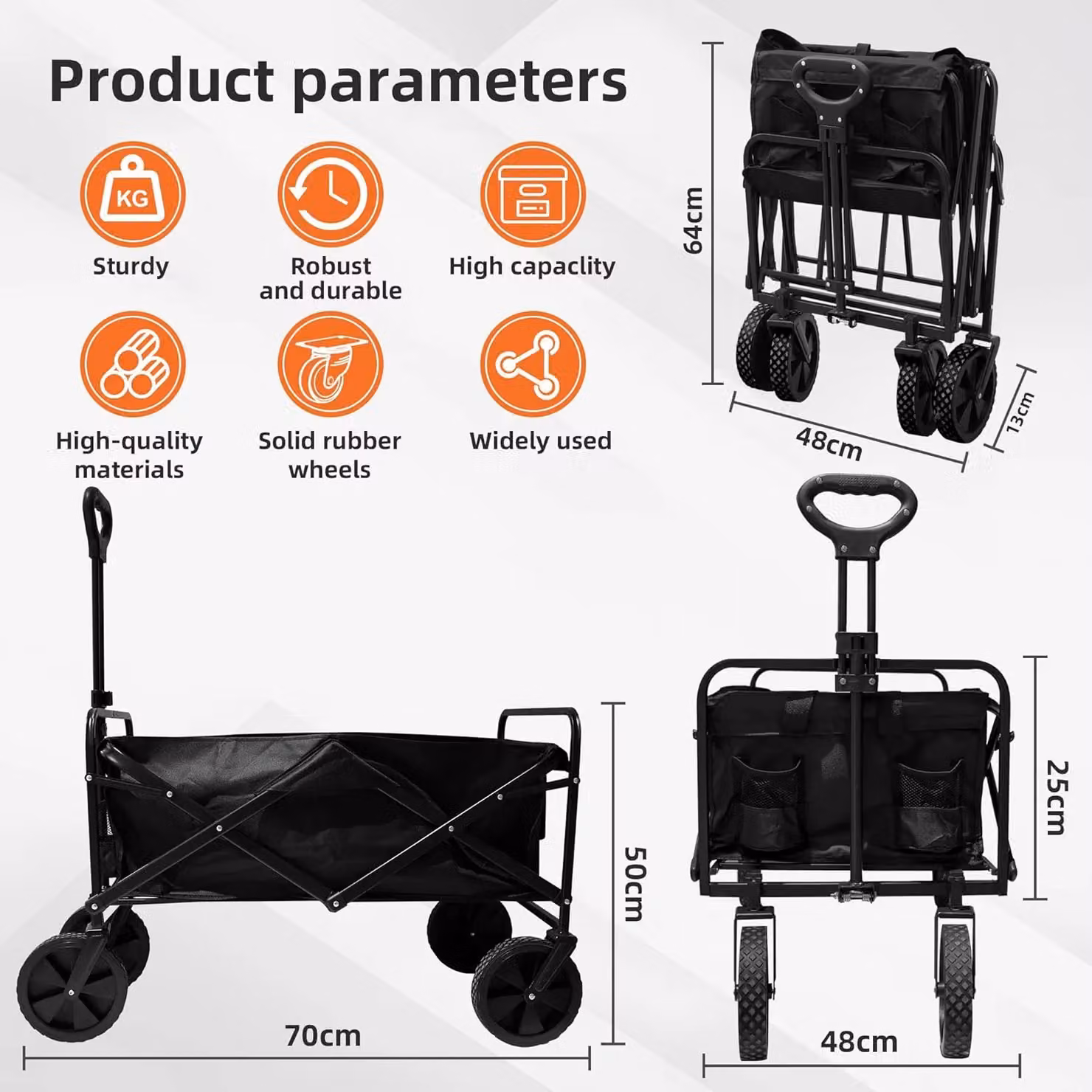 Alivio Heavy-Duty Folding Wagon Cart Collapsible Steel Trolley with Adjustable Handle in Black – 7