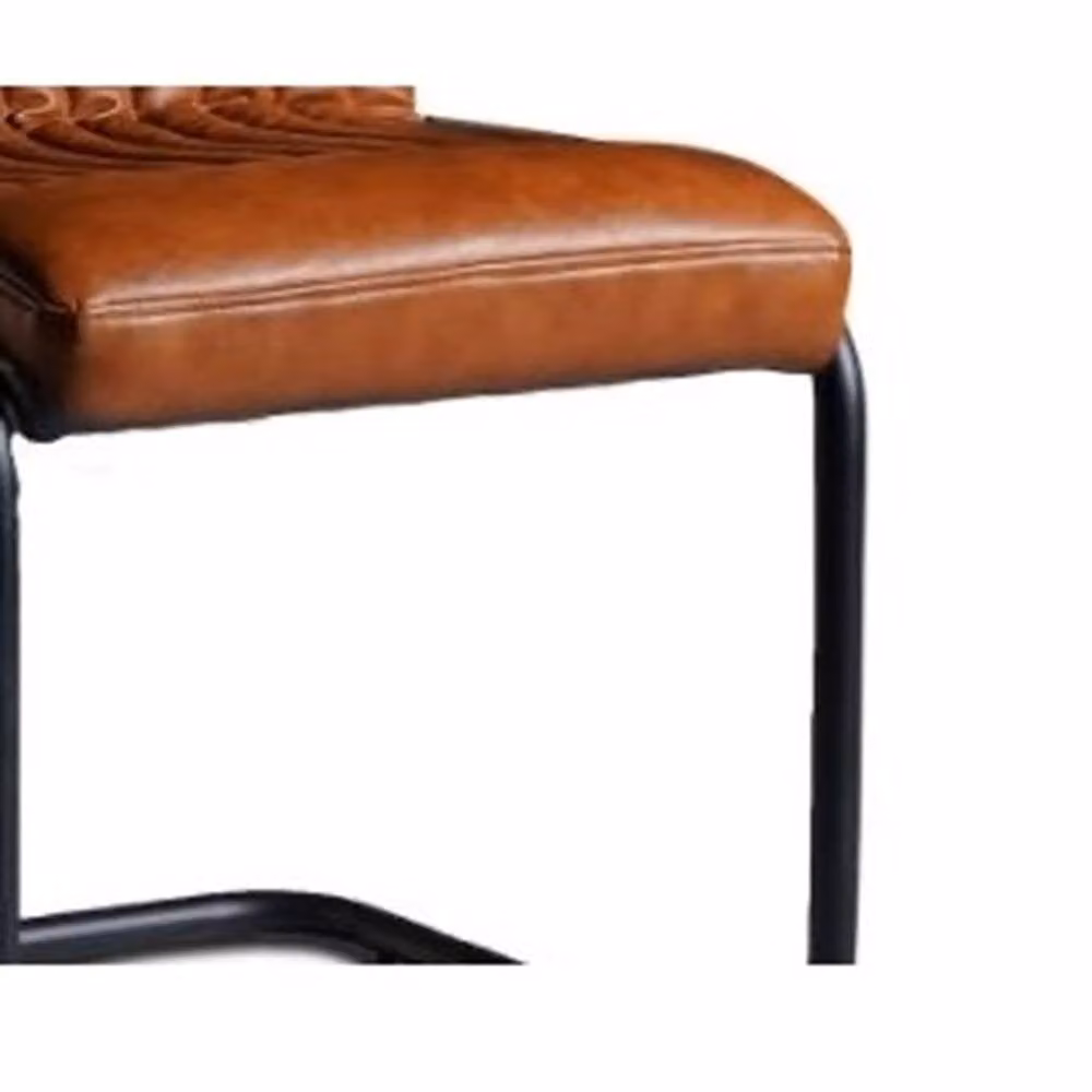 IH Design Set of 2 Modern Brown Leather Dining Chairs with Cantilever Metal Base – 3