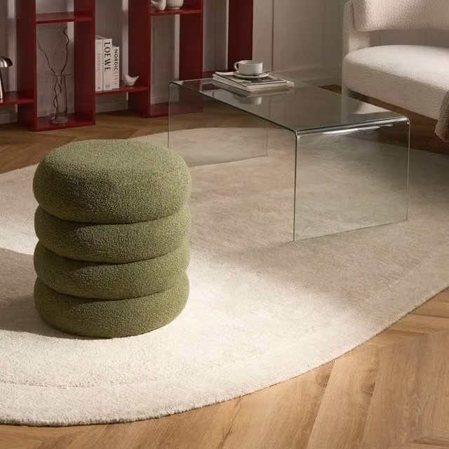 Wyld and Coco Green Bouclé Round Pouffe, W/D/H: 43 x 43 x 47 cm – 1