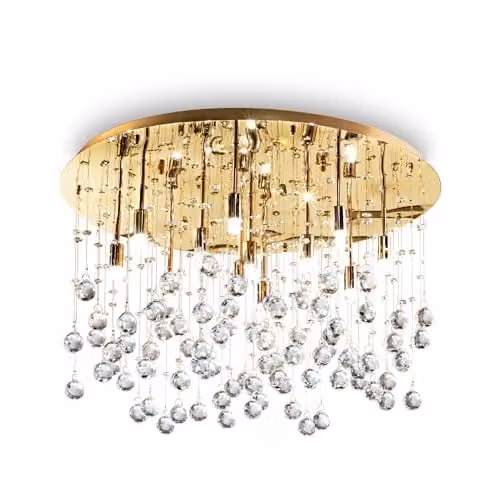 Netlighting Moonlight 12 Light Large Semi Flush Ceiling Pendant in Gold/Brass with Crystal and Glass Spheres, G9