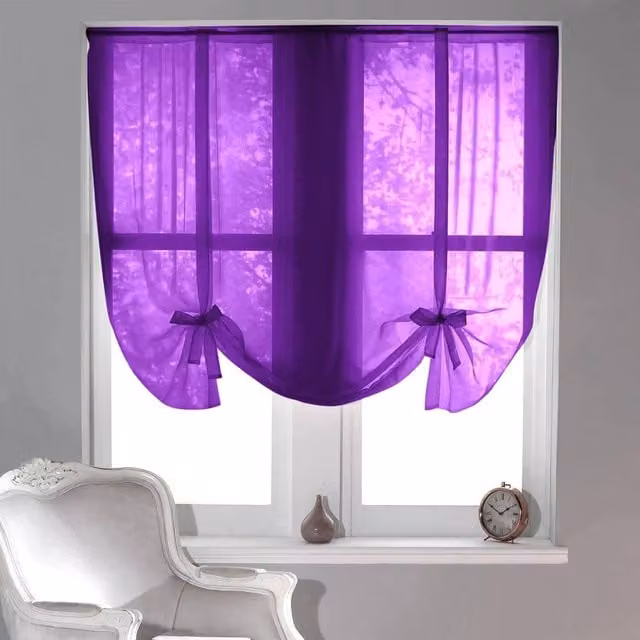 Luxury Living Sheer Voile Tie Up Curtain Blinds in Purple, Width: 228 cm, Drop: 137 cm – 1
