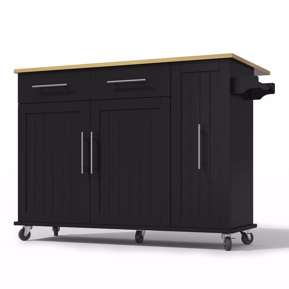Matteo Mobile Kitchen Island with Drop Leaf and Storage Organiser in Black – 4