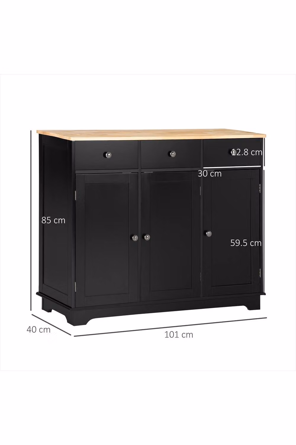 ERGOVEXA Modern Black Sideboard with Rubberwood Top and Adjustable Shelves – 2