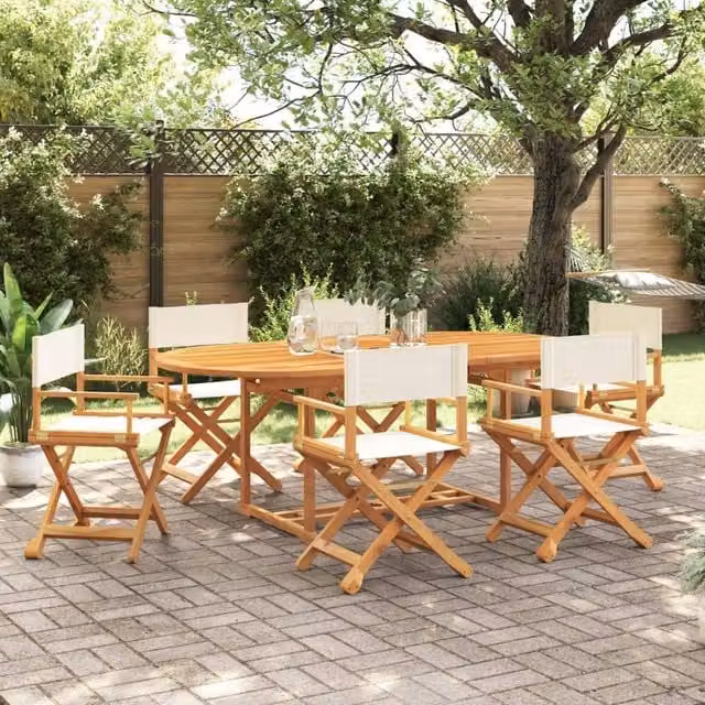 Berkfield Home 6 Piece Folding Acacia Wood Garden Chair Set in White