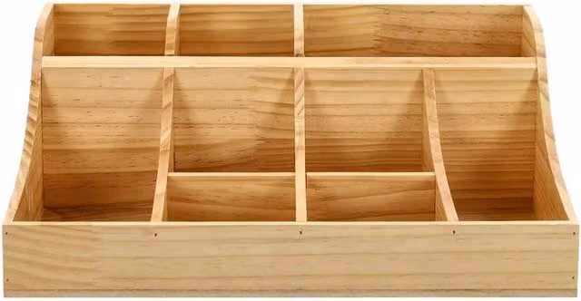 VOGREX Pine Wood 9 Compartment Condiment Storage Organizer in Beige