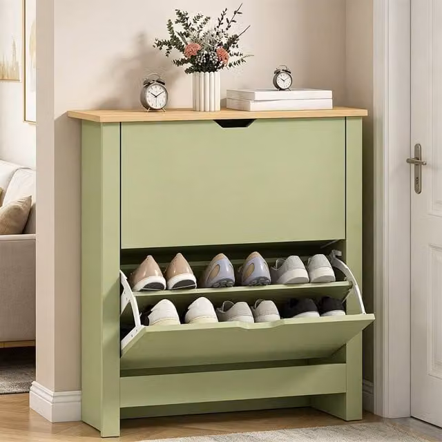 ERGOVEXA Slim Green Shoe Cabinet with 3 Tilting Compartments and Adjustable Internal Shelves – 1