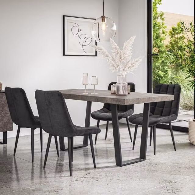 More4Homes Aria Dining Set with Concrete Effect Rectangular Table and 6 Nova Velvet Chairs in Black and Grey