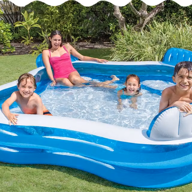 UMKY Inflatable Rectangular 4 Seater Family Paddling Pool in Blue and White