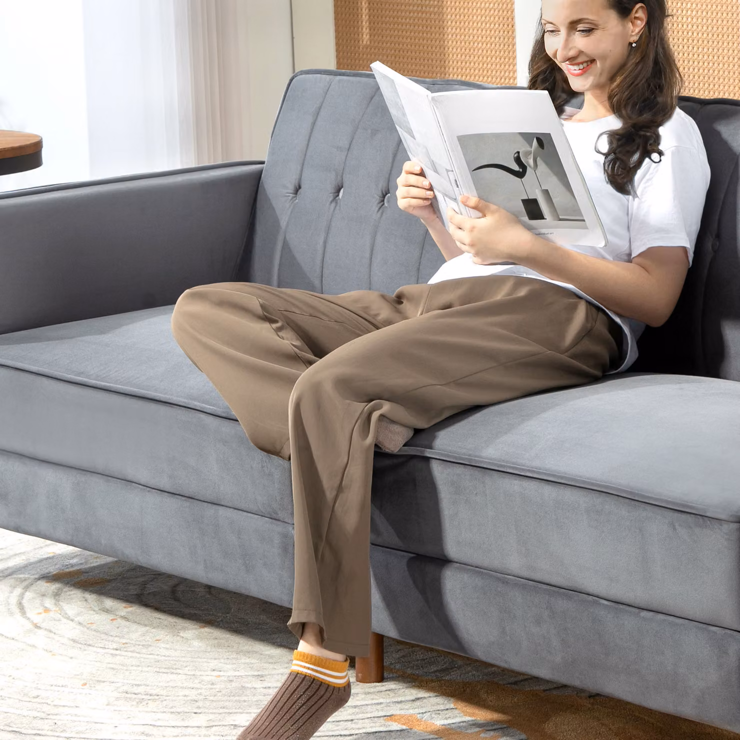 HOMCOM Three-Seater Velvet Sofa Bed in Grey with Sleeping Function – 6