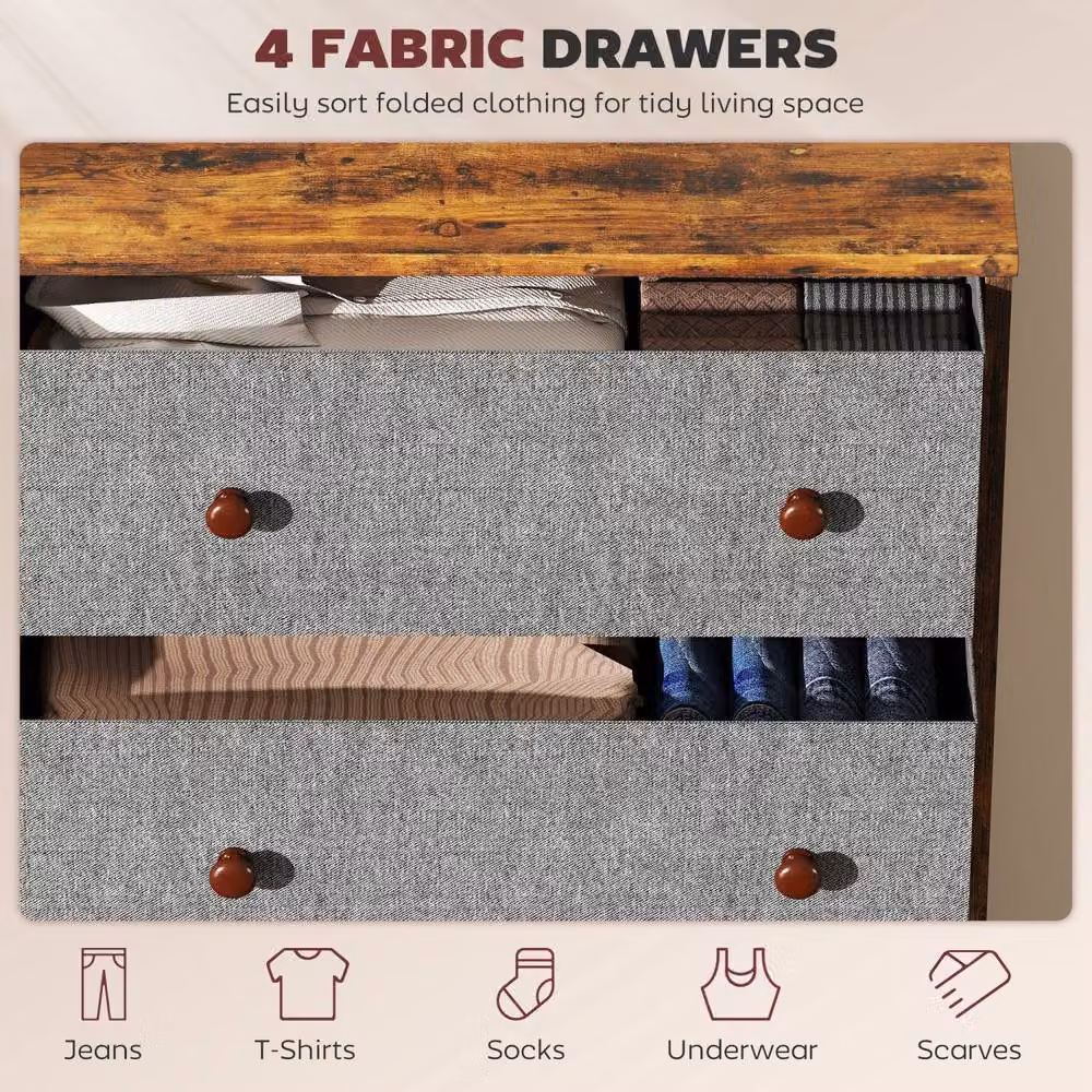 Wyld Haus Sovise 4 Drawer Fabric Storage Dresser in Grey and Rustic Brown – 5