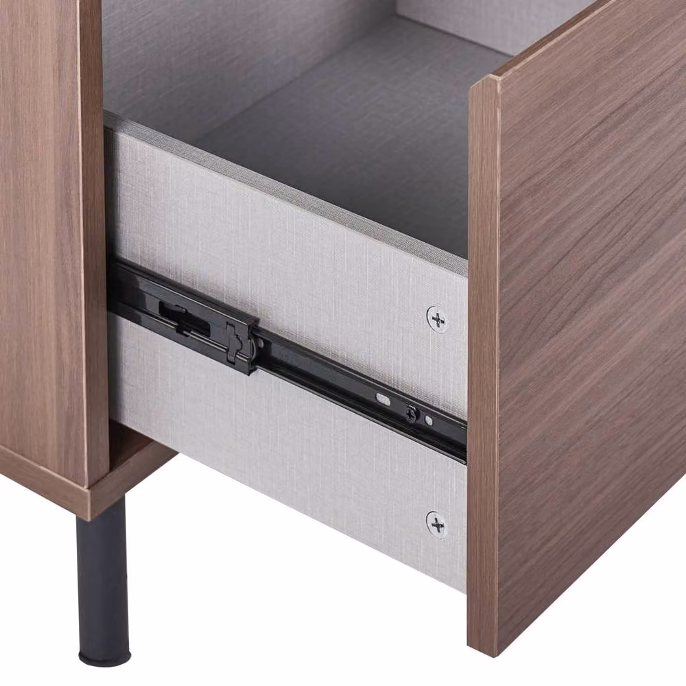 Wyld and Coco Dark Brown Bedside Table with One Drawer and Black Metal Legs – 4
