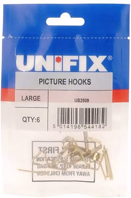 Unifix Large Picture Hooks in Gold, Pack of 6