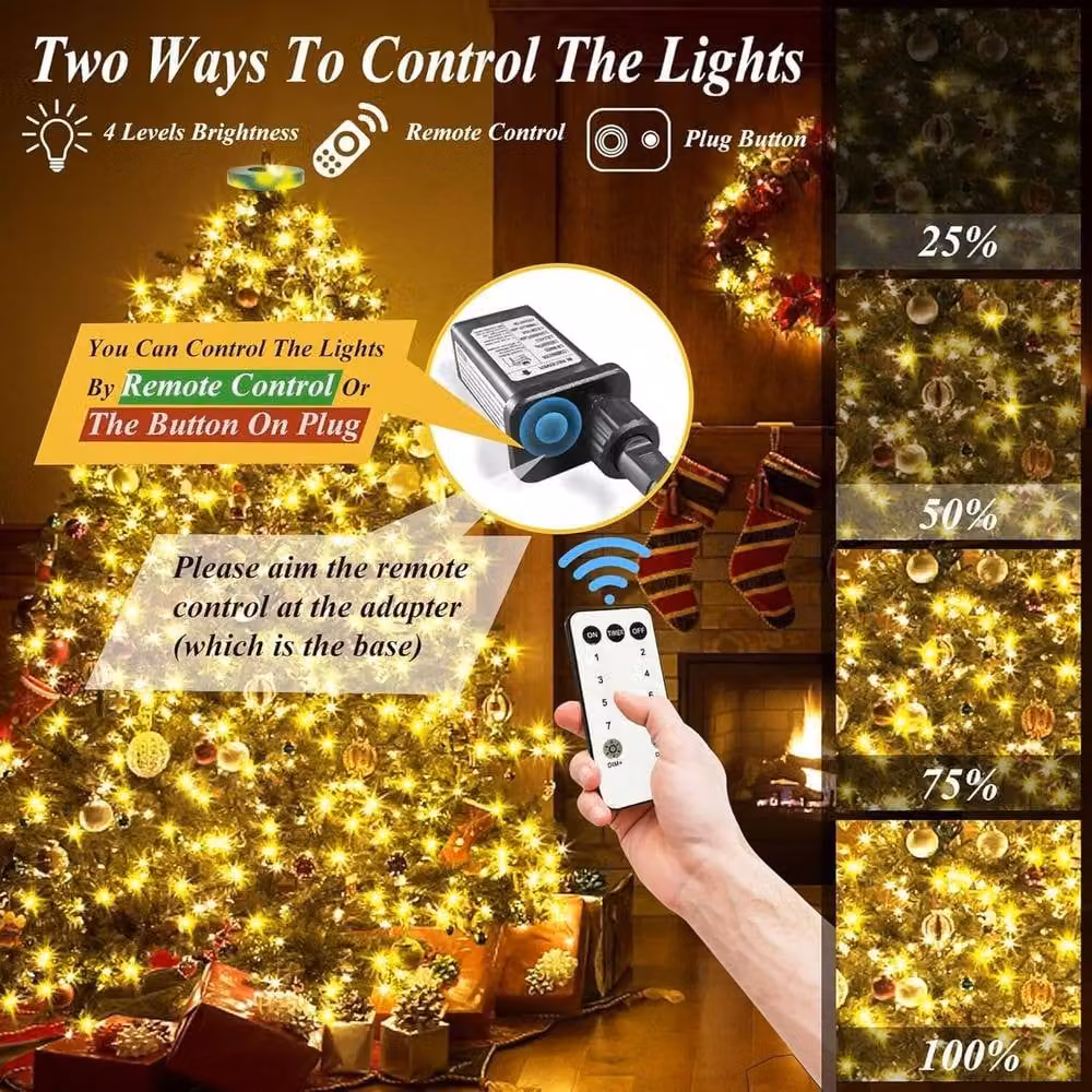 AKA Warm White LED Christmas Tree Ring Top Light String with Remote Control and Timer – 3