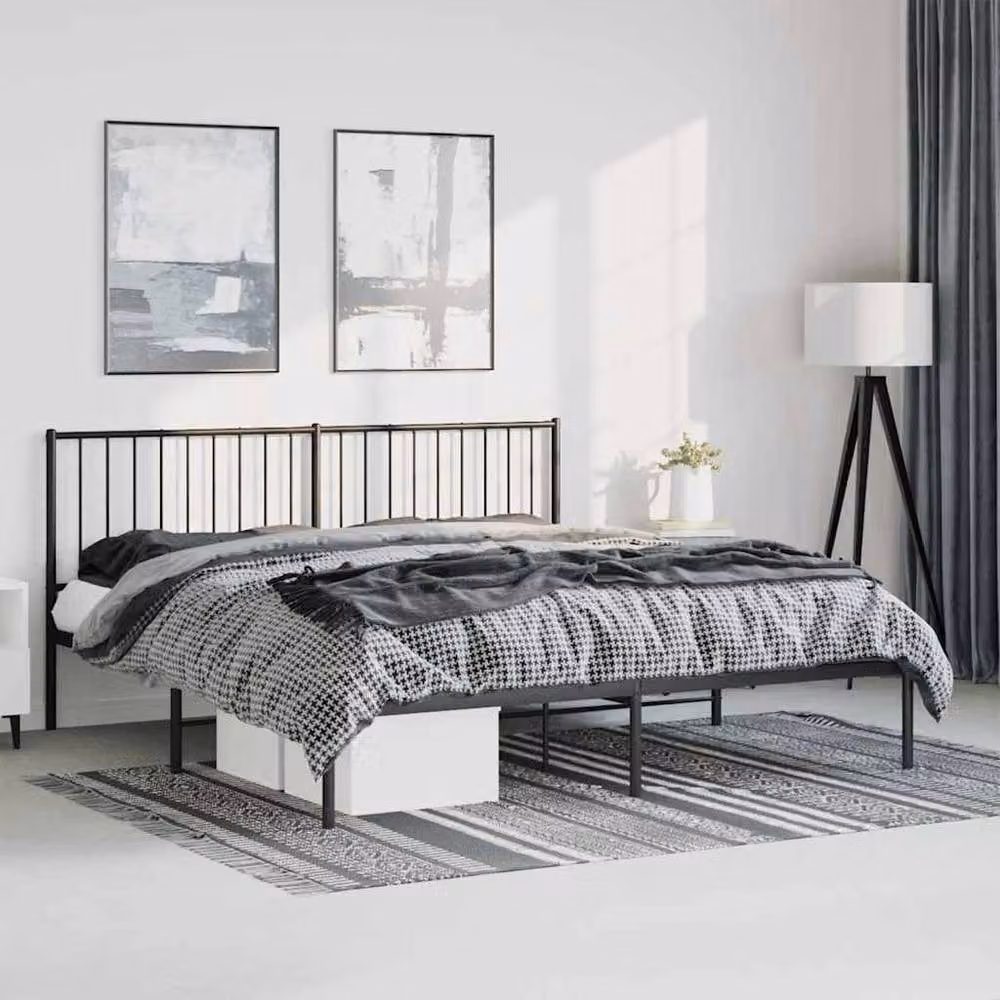 Berkfield Home Metal Bed Frame with Headboard in Black, W: 183 cm, L: 213 cm – 2