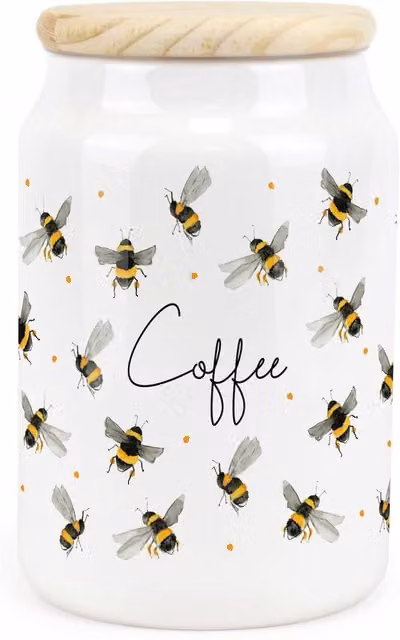 Purely Home Flying Bees Ceramic Coffee Storage Canister in Yellow and White
