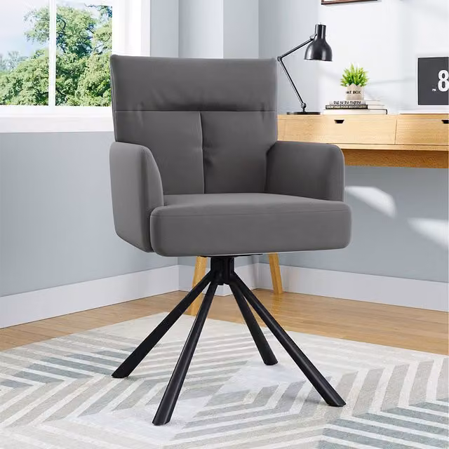 Komore Modern Grey Fabric Upholstered Swivel Armchair with Armrests