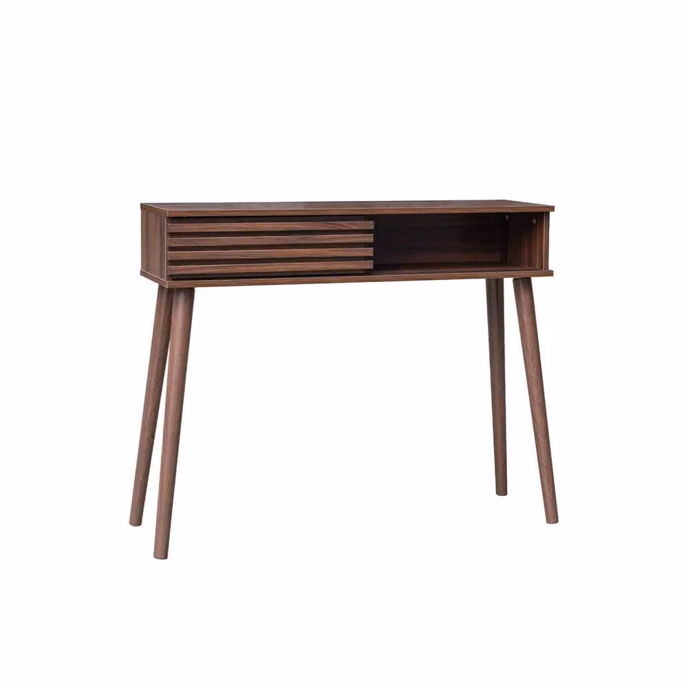 Sweekeet Scandi-style Grooved Wood Effect Console Table in Dark Brown, W: 100 cm – 2
