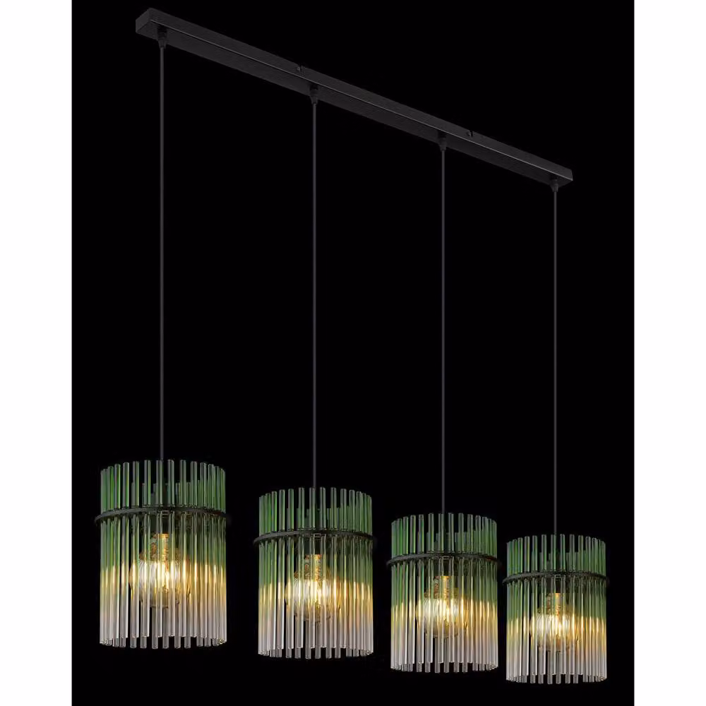 Netlighting Gorley Bar Pendant Ceiling Light with Matt Black Metal and Green Glass Shades, 4x E27, Height Adjustable – 2