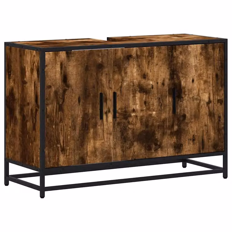 Berkfield Home Smoked Oak Bathroom Sink Cabinet in Brown, W/D/H: 90 x 33 x 60 cm