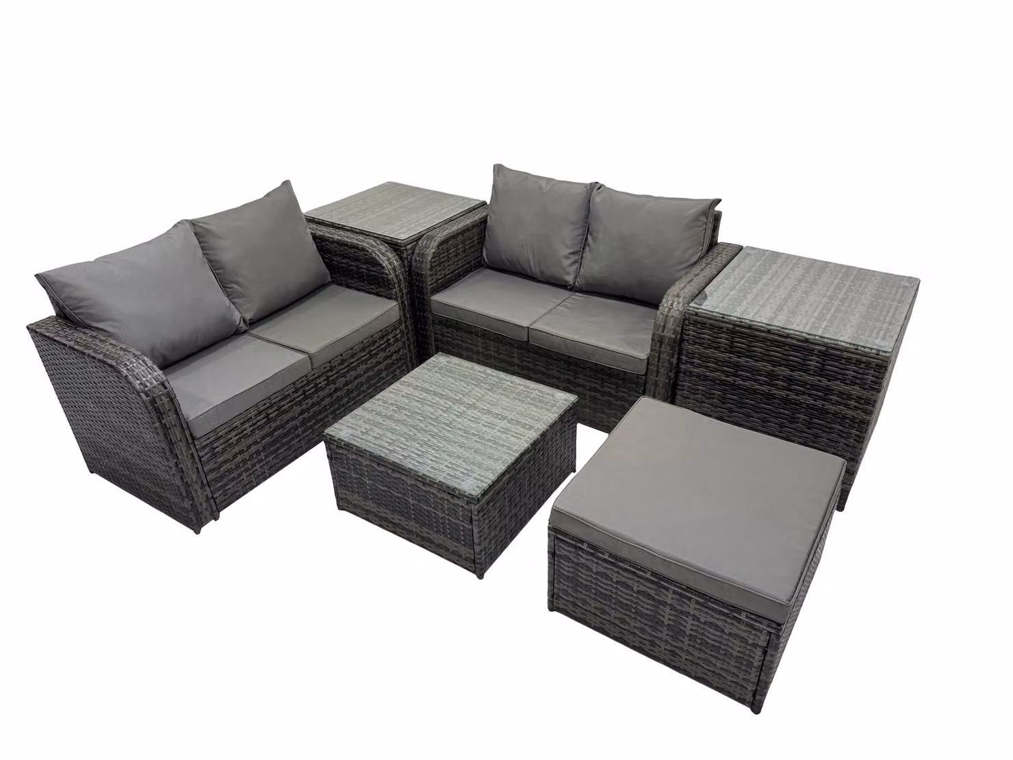 Fimous Love Sofa Square Coffee Table Set with 2 Side Tables and Large Stool in Dark Grey – 2