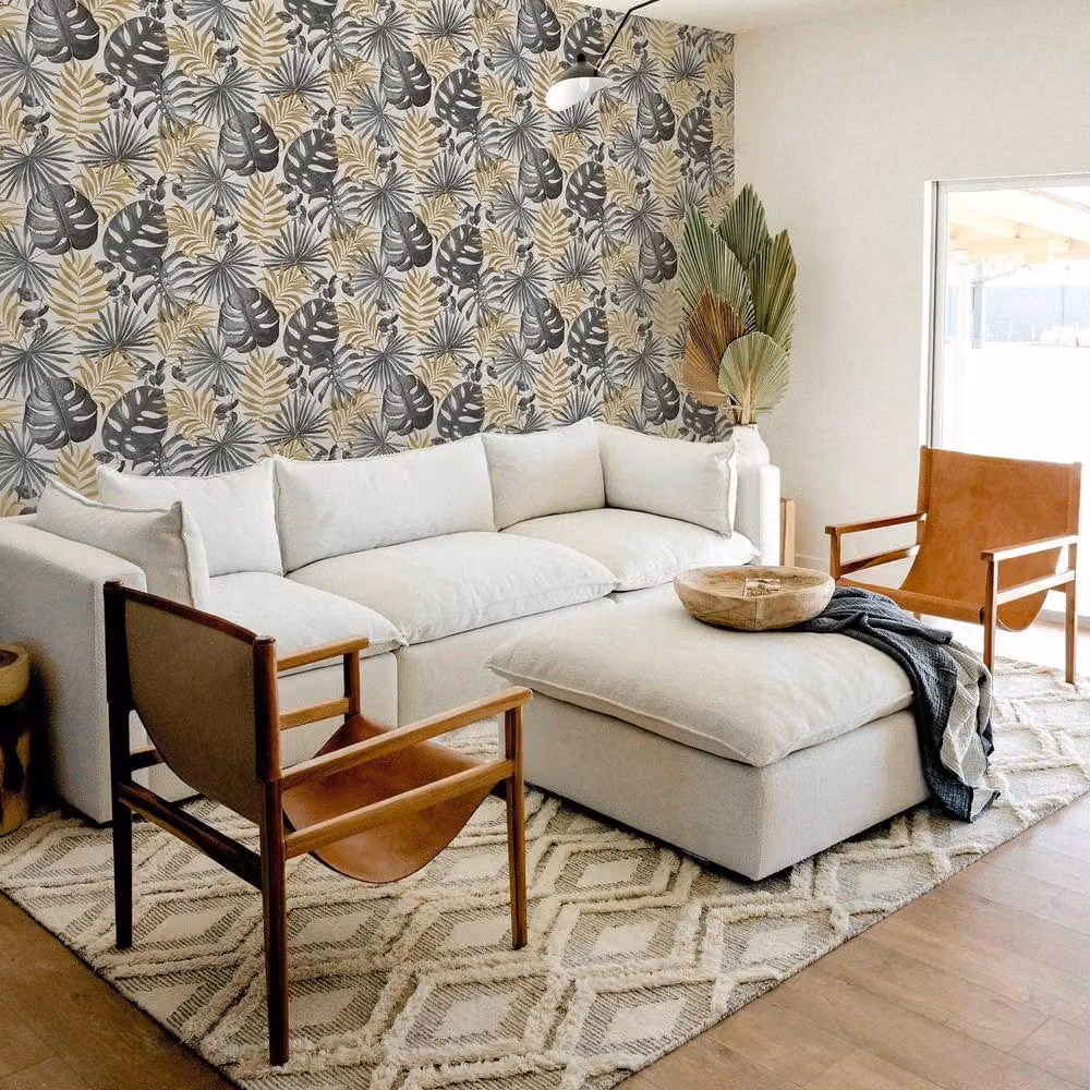 Arthouse Jungle Wall Wallpaper in Black and Gold Botanical Floral Design – 2