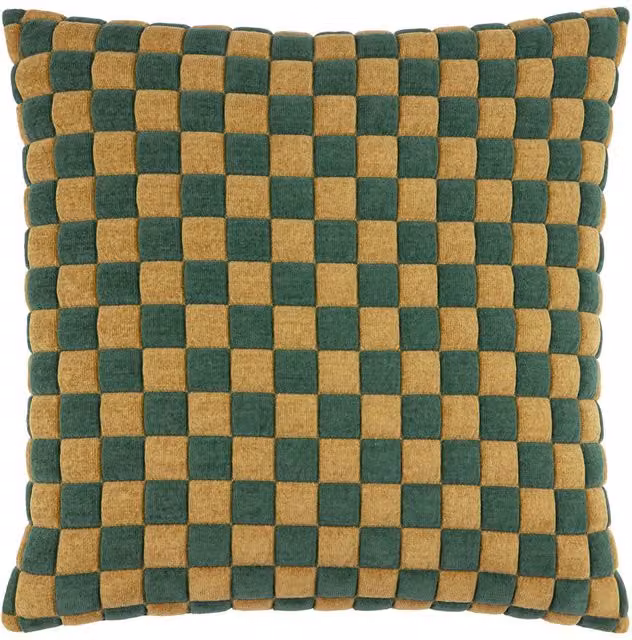 Furn Softie Green Checked Quilted Square Plush Cushion, W/D/H: 50 x 50 x 50 cm