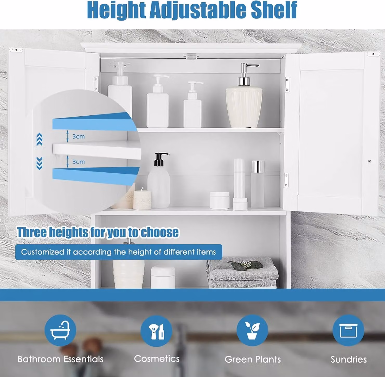 Costway White Wall Mounted Bathroom Storage Cabinet with Adjustable Internal Shelves and Hinged Doors – 2