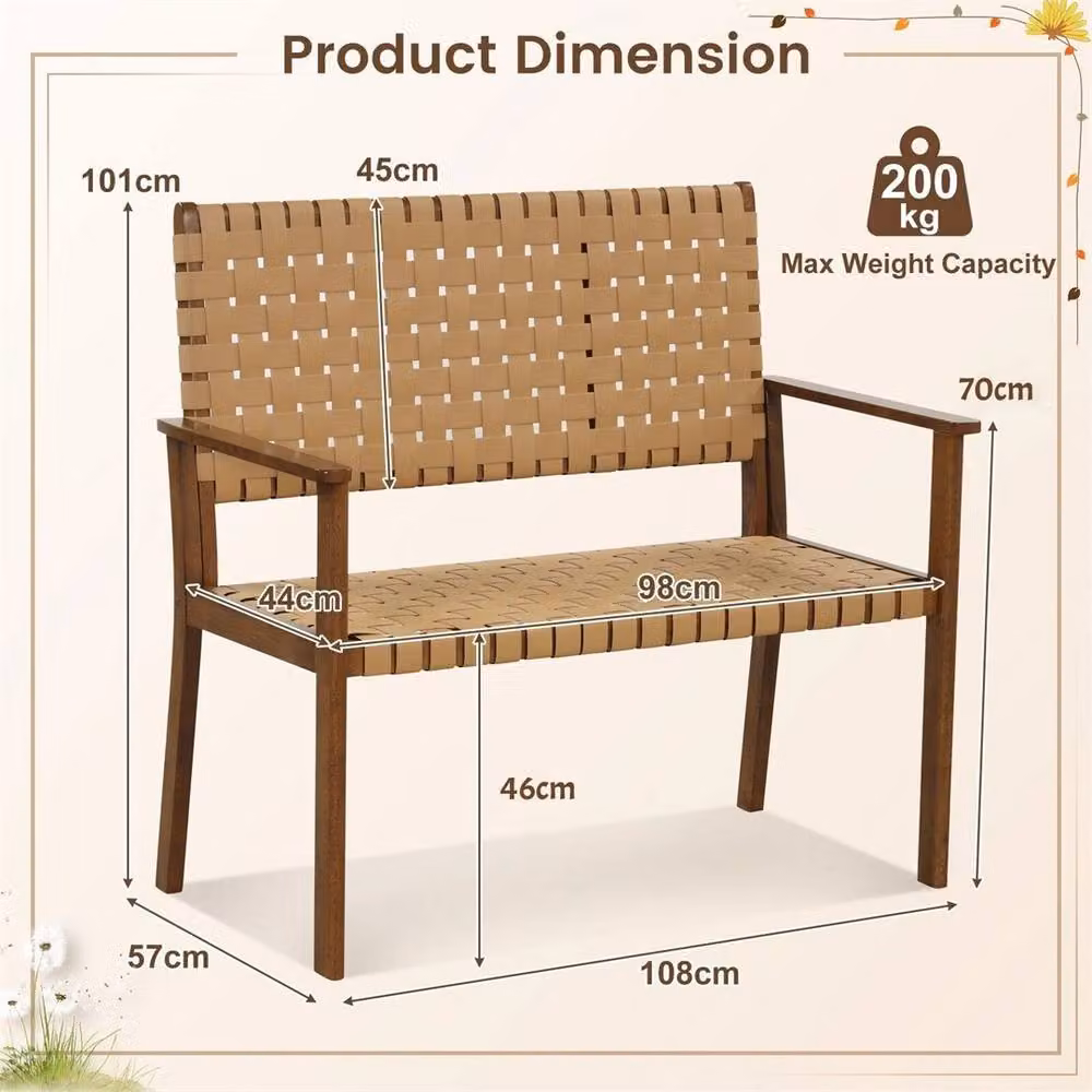 Nordara Elegant 2-Seater Garden Loveseat Bench with PU Seat in Natural and Brown – 2