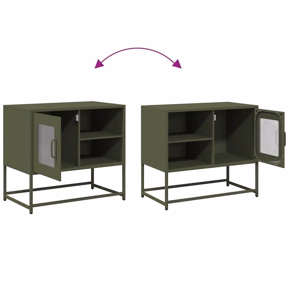 Berkfield Home Metal TV Cabinet in Olive Green, W: 68 cm, D: 39 cm, H: 60.5 cm – 6