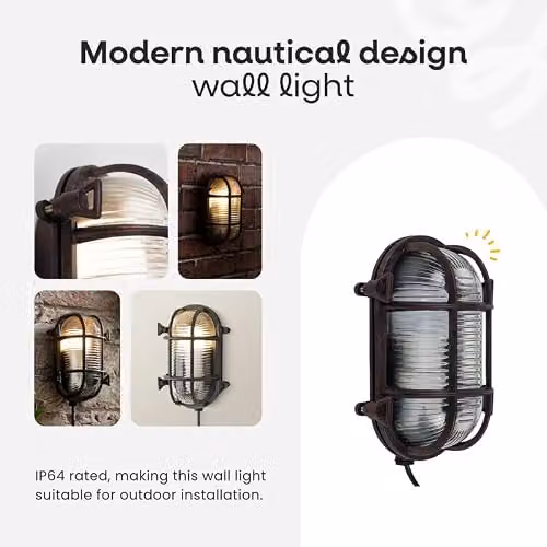 ValueLights Bow Oval Bulkhead IP64 Outdoor Metal Wall Light in Bronze with Cool White LED Bulb – 2