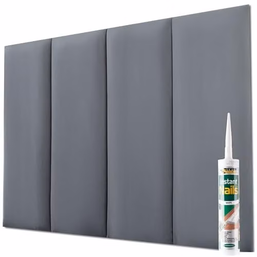 Novecrafto Set of 4 Velvet Upholstered Wall Panels in Grey, W: 80 cm, H: 30 cm – 1