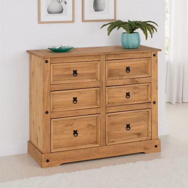 Seconique Corona Essentials 6 Drawer Chest in Natural Waxed Pine – 1