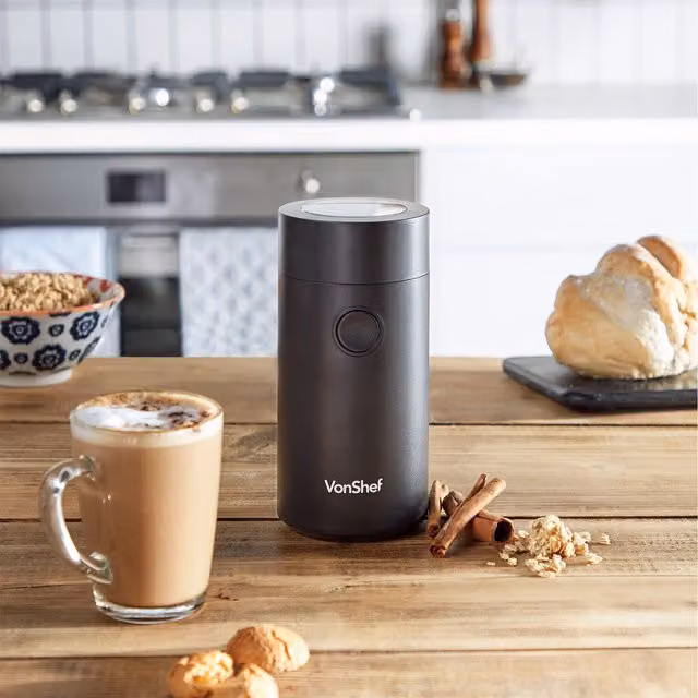 VonShef Electric Coffee and Spice Grinder in Black with Stainless Steel and Glass