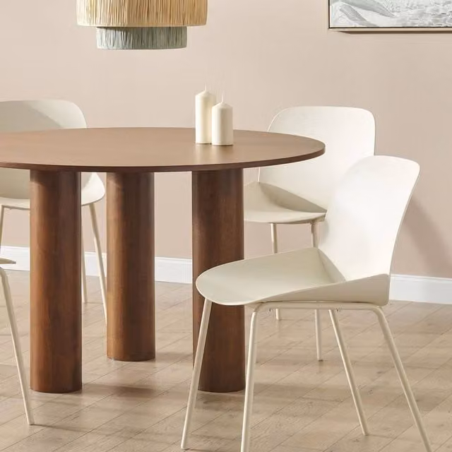 Wyld and Coco Set of 2 Modern Beige Dining Chairs with Synthetic Leather Seats and Iron Legs – 1