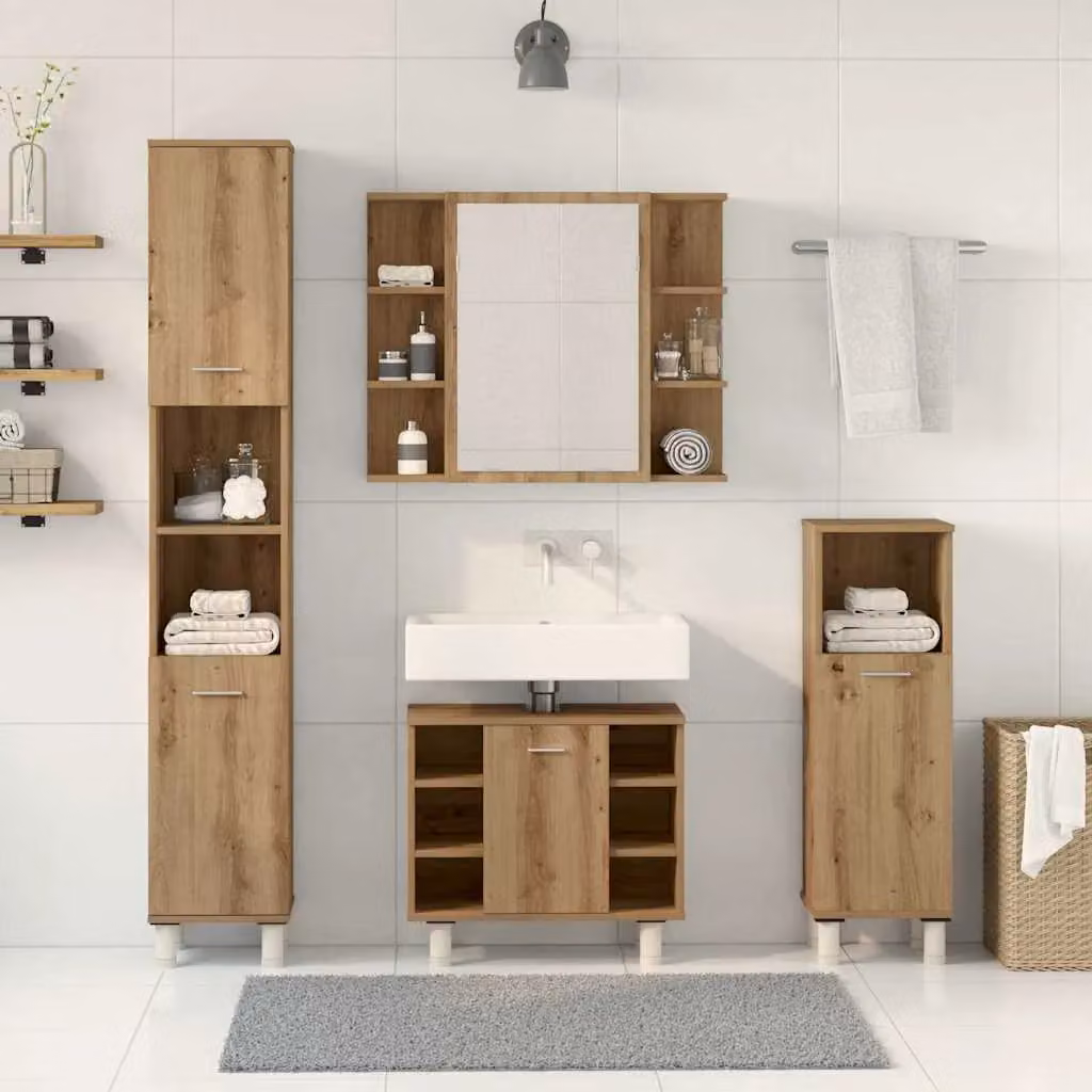 Berkfield Home 4 Piece Modern Bathroom Furniture Set in Artisan Oak Brown – 2