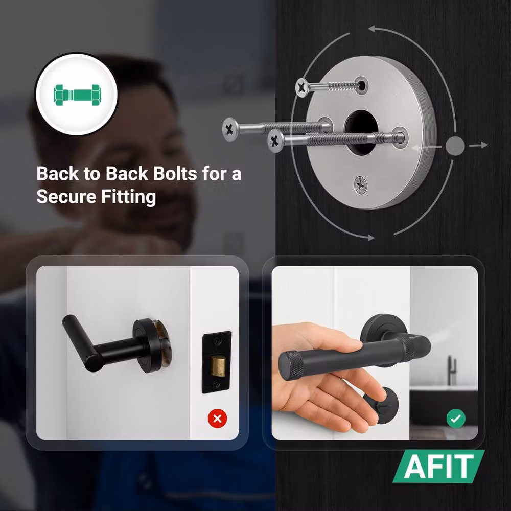AFIT Matt Black Aluminium Bathroom Door Handle Set with Lock and Hinges, W/D/H: 15 x 15 cm – 3