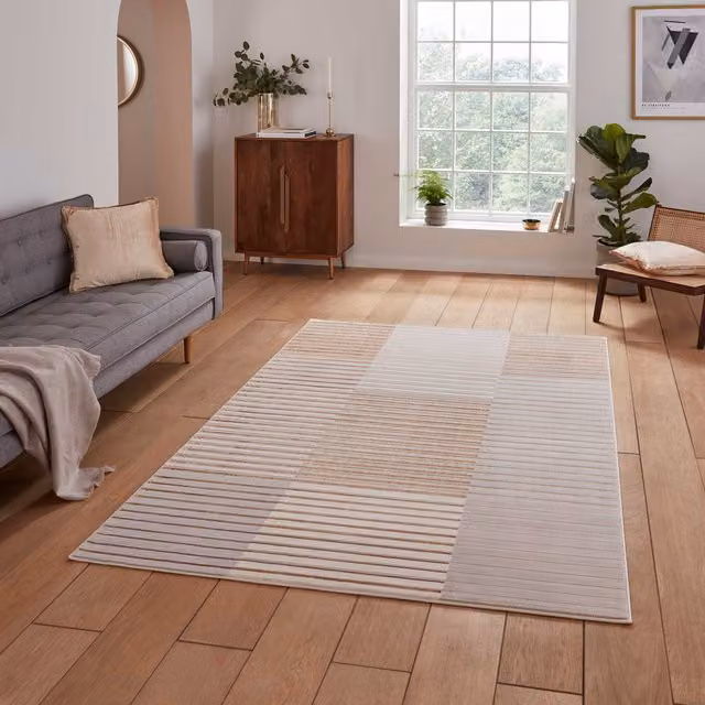 Apollo Terrys Modern Machine Woven Striped Rectangular Yarn Rug in Bronze Grey
