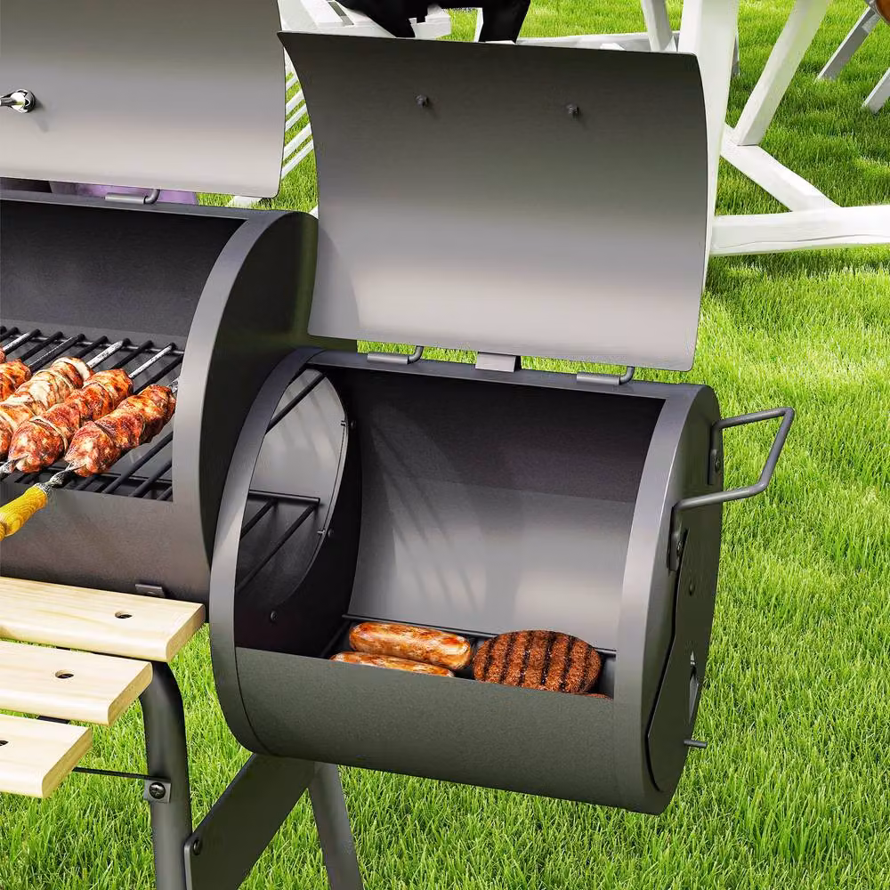 Rolipo Portable Charcoal BBQ Grill with Thermometer and Wheels, Black, W: 104 cm, D: 124 cm, H: 53 cm – 11
