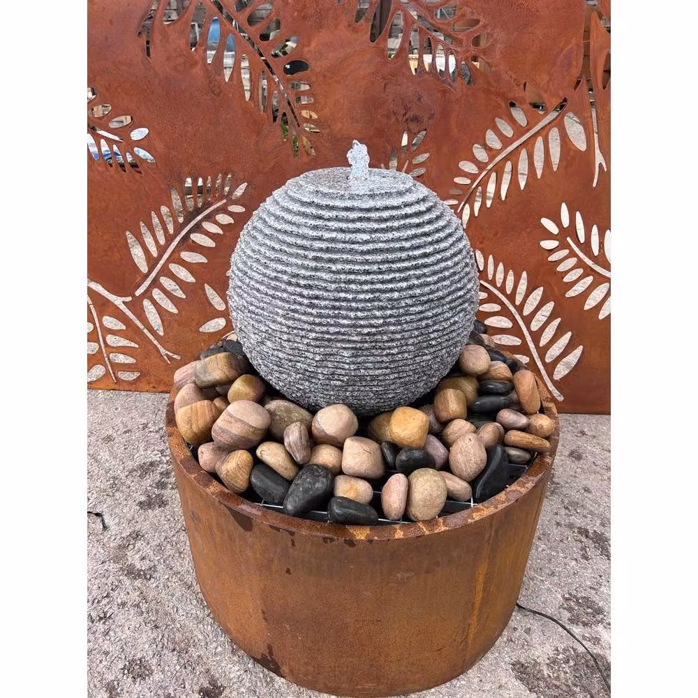 Buttercup Farm Cascading Grey Granite Sphere Water Feature with Pump and Light – 2