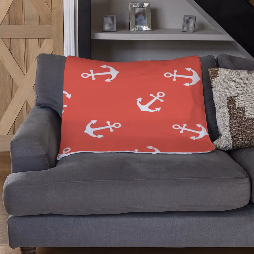 Benjamin Tate Design Anchors On Red Fleece Blanket in Red and Sand, W/D/H: 120 x 150 cm – 2