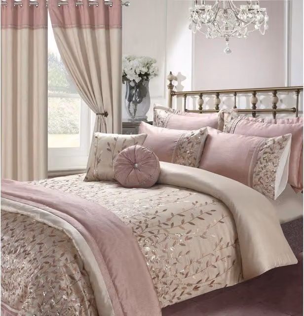 HomeSpace Direct Pink Floral Microfibre Duvet Cover and Pillowcase Set, W: 200 cm x D: 200 cm