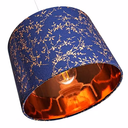 Happy Homewares Modern Round Blue Cotton Fabric Lamp Shade with Copper Foil Decoration, Diameter: 25 cm – 3